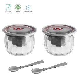 MOLIGOU 2 Pack Ice Chilled Dip Bowl with Lid, 22oz Chilled Serving Bowl for Parties, Dip Bowl on Ice with Stainless Steel Sporks