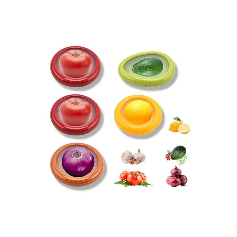 Recipientes Silicona Reutilizables 5 Unidades para Nevera, Conserva Cebolla, Tomate,