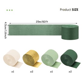 6 Crepe Paper Streamers Rolls, 500ft Value Pack of Green Gold Party Streamers for Party Decorations, Wedding Decorations, Birthday Decorations, Baby Shower Decorations