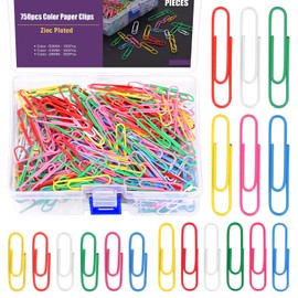 Swpeet 750Pcs 1.1/1.3/2 Inch Coloured Paper Clips Assorted Sizes Small, Medium and Large, Coated Metal Paper Clips Reusable Big Paper Clips Ideal for Office School Document Organizing