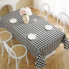 Buffalo Plaid Vinyl Tablecloth with Flannel Backing Rectangle 60 x 84 Inch, Waterproof & Oil Proof Checkered Tablecloth, Plastic Table Cover for Dining, Party, Indoor, Outdoor, Black and White