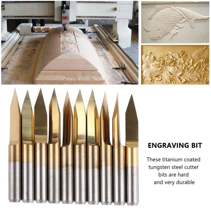 10pcs 3.175mm Titanium Coated Tungsten Steel Engraving CNC Bit Carving