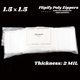 FLIPIFY 1.5x1.5 2 Mil Small Plastic Zip Bags Baggies Jewelry Mini Top Lock Reclosable - 200 Bags