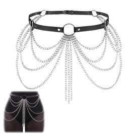 Punk Waist Chain Belt,Black Waist Chain,Punk Rave Belt Women,Punk Leather Body Accessories,Waist Belt Layered Belly Belt,Punk Leather Waist Chain Body Chains,Adjustable Body Chain for Women and Girls