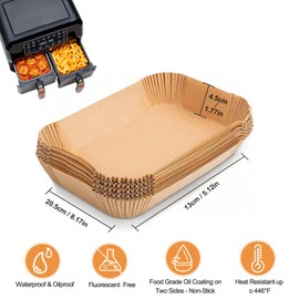 FEEZOM 200PC Ninja Air Fryer Liners Disposable, Air Fryer Paper Liners for Ninja Air Fryer Dual, Airfryer Food Grade Accessories for AF300UK AF400UK, Salter, Other Dual Airfryer
