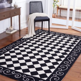 SAFAVIEH Chelsea Collection Accent Rug - 3'9" x 5'9", Black & Ivory, Hand-Hooked French Country Checkered Wool, Ideal for High Traffic Areas in Entryway, Living Room, Bedroom (HK711A)