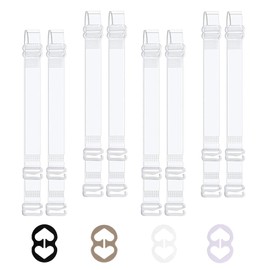 FIVEGOGO Clear Bra Straps, 4 Pairs Invisible Bra Straps + 4 Pcs Bra Strap Clips, Non-Slip Adjustable Transparent Bra Straps, Clear Straps For Bra, Bra Clips to Make Racerback