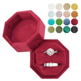 Vacfulliven Velvet Wedding Ring Box 2 Slots Valentine's Day Ring Box Vintage Style Ring Storage Box Proposal Ring Box Wedding Day (Crimson)