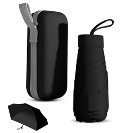 Wisebom Compact Umbrella, 6 Ribs Mini Umbrella, Mini Foldable Travel Umbrella with Case, Stormproof, UV Protection, Mini Umbrella, Ultralight for Men, Women, Children, black