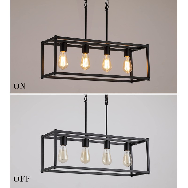 AMZASA Black Rectangle Island Lighting Rectangular Modern Industrial Chandelier 4