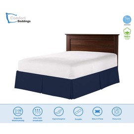 Comfort Beddings Bed Skirt Queen Size Blue 100% Cotton Blend Fabric, Premium Tailored Fit 1pc Bedskirt Queen Size 14" Drop Length Navy Blue Solid
