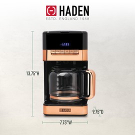 HADEN Quintessential 12 Cup Brew Coffee Maker, 120 Min Keep Warm, Delay Brew, Adjustable Strength, Programmable Clock, 30s Anti Drip, Black/Copper