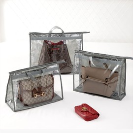 CINPIUK Handbag Dust Bags Clear Purse Storage Organizer for Closet Small to Extra Large Handbags Dust Free Bags Hanging Zipper Storage Bag with Hooks, ( Grey, 4 Sizes-8PCS)
