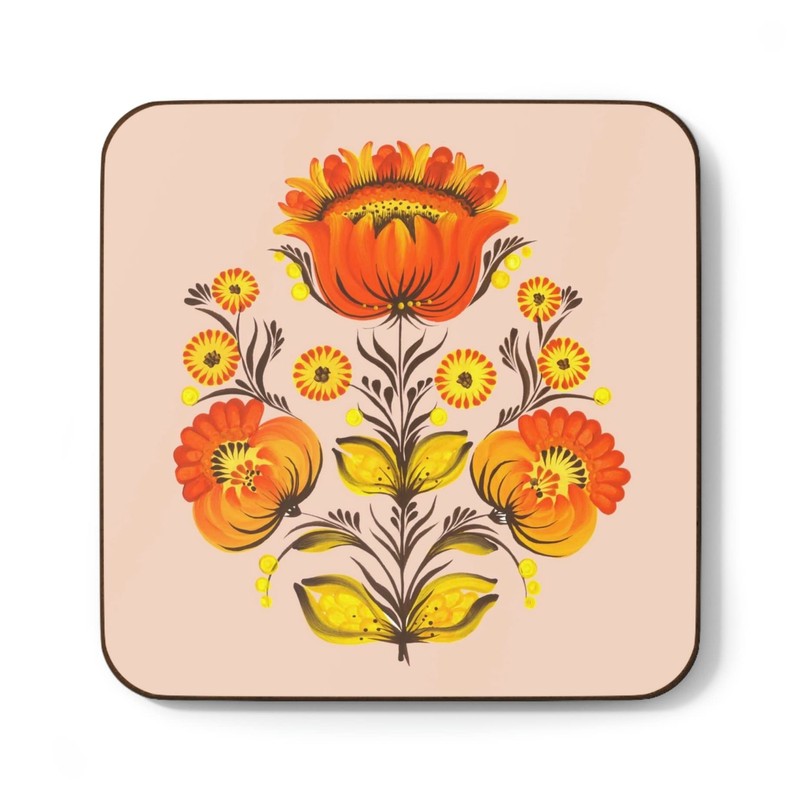 Folk Art Coasters set Orange Floral Choice of 2, 4