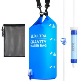 Burtrail 8L Camping Water Filtration System, Protable Gravity Water Filter System Survival for Camping Hiking Backpacking and Emergency Preparedness, 2-Gal Bag, BPA-Free