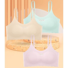 Herepai Teen Girls' Training Bra Seamless Cotton Cami Wireless Bras Elastic, Pink Aqua Skin White, 12-16 Years