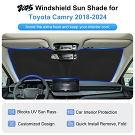 Car Sun Shade for 2018-2024 Toyota Camry Accessories Windshield Sunshade Cover Front Window Shade Custom Fit Camry Sun Visor Protector Foldable Blocks UV Rays