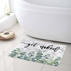 EOBTAIN Get Naked Bath Mat for Shower Leaf Bathroom Rug Plant Bathtub Mat Non Slip Vintage Marble Door Mat Indoor Entrance Floor Mat for Bedroom Kitchen Washable Rug Bathroom Accessory 24x16 Inch