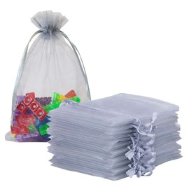 UBGBHO 100 Pieces Organza Gift Bags 4x6 Inch Silver Grey Drawstring for Baby Shower,Christmas,Man Birthday,Party Favors,Wedding, Sheer Fabric Medium Storage Containers Gauze Sachet for Jewelry,Soaps