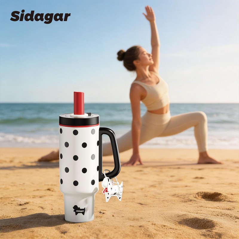 Sidagar 36oz Insulated Tumbler with Straw, Ceramic Water Bottle Travel