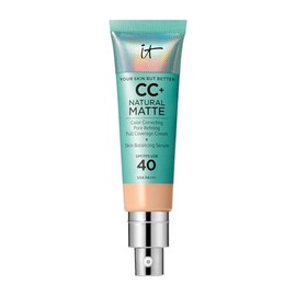 It Cosmetics CC+ Natural Matte - CC Cream Base de Maquillaje 7 en 1 con Protector Solar FPS 40 Cobertura Completa para Piel Grasa, Acabado Mate, Control de Brillo, 32 ml, Light