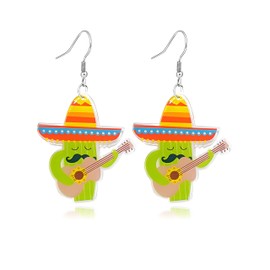 Cinco De Mayo Earrings for Women Colorful Fiesta Avocado Cactus Horse Chili Pepper Earrings Mexican Themed Statement Earring Fiesta Jewelry Gift (Cactus)