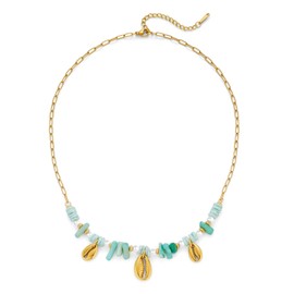 GLORIG Gold Shell Necklace for Women with Crab Claw Pearl Natural Stone Necklaces Vogue Mermaid Style Necklaces Summer Beach Jewelry Gift