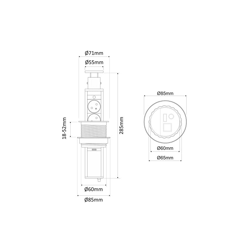 Lumonic LiftBox 3 x Schuko Sockets, Table Sockets, Black, 3