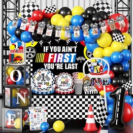 264pcs If You Ain't First You're Last Birthday for 25 Guests, All-in-one If Your Not First Your Last Birthday Party Include 350gsm Plate, Backdrop, Tablecloth, Banner, Balloon, Balloon Box, Etc