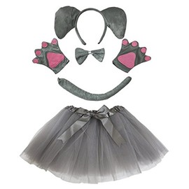 Petitebelle Headband Bowtie Tail Gloves Tutu 5pc Girl Costume 1-5y (Grey Elephant)