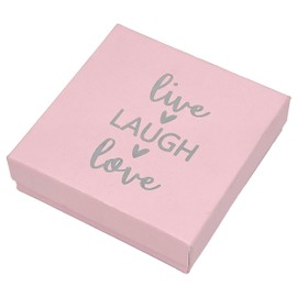 TheDisplayGuys - 10-Pack Cardboard Kraft Paper Gift Boxes w. Lid & Cotton Padding - Pink/Silver "live LAUGH love" - 3.5" x 3.5" x 1.0" (#33)