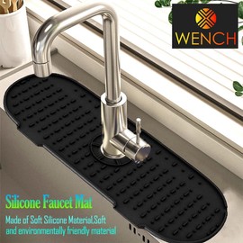 WENCH 8.6 Inch Kitchen Sink Splash Guard, Pack of 2, Fast-Draining Silicone Faucet Mat for Kitchen and Bathroom Sinks, Tidy Splash Guard in Black and Grey