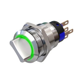 Metzler - Rotary Switch 19mm - LED Ring Lighting 230 V Green - IP50 IK10 - Stainless Steel - Solder Contacts