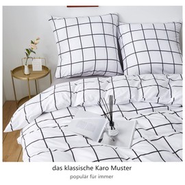 Boqingzhu Bed Linen Cotton Checked 135 x 200 cm Black White Check Country House Bed Linen Set Duvet Cover 135 x 200 cm and Pillowcase 80 x 80 cm with Zip