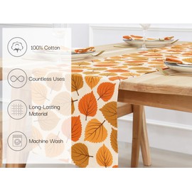PurpleEssences Maple Leaves Fall Table Runner, 14x54-in Autumn Table Runner for Fall Outdoor & Indoor Party, Thanksgiving Table Runners for Kitchen Dining Table, Amber