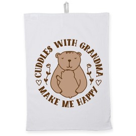 Hippowarehouse Cuddles With Grandma Make Me Happy Bear Hug Tea Towel Eco Printed Dish Cloth Kitchen accessory 50cmx70cm 100% Cotton