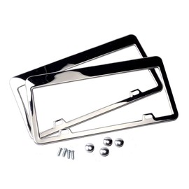 juew Stainless Steel License Plate Frame Durable with Screw Caps License Plate Holder Slim Design Car License Plate Truck License Plate (Silver)