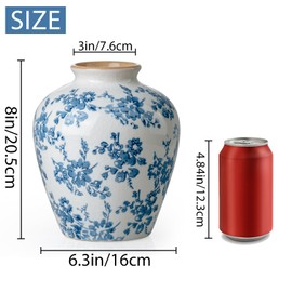 SEUYUCL Blue and White Vase, 8 Inch Vintage Chinoiserie Ceramic Vase, Rustic Flower Vases Decorative Antique Vases for Home Decor, Retro Ice Cracked Porcelain Farmhouse Table Centerpieces Decor
