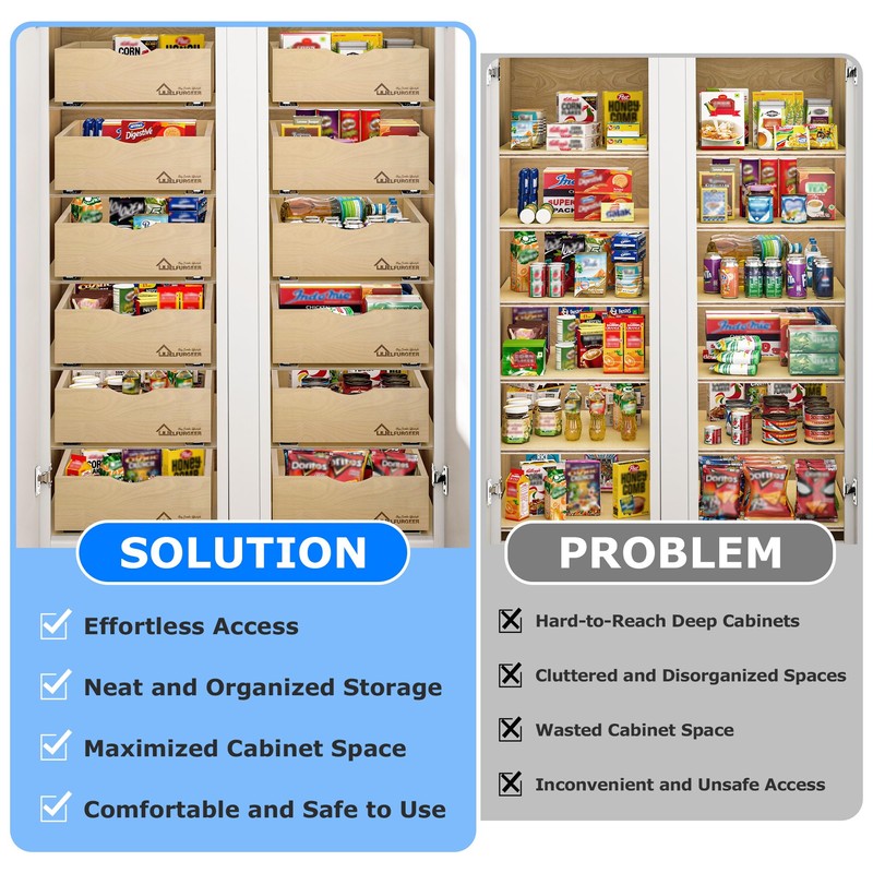 WelFurGeer Soft Close Pull Out Drawer for Kitchen Cabinets, 20"