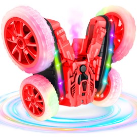 Remote Control Car for Children, Cool Lights 360° Spin Double Sided Flips RC Cars, Outdoor 4WD Off Road Stunt Car, Toy for Boys Girls Age 6-12 Birthday Gift Red