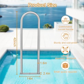 Aluminum Dock Boarding Handrail, 42" x 13" Swimming Pool Railing & Hot Tub Handrail, Boat & Dock Boat Safety Grab Bar, Boat Safety Railing for Decks with Base Plate for Indoor/Outdoor Pools/Spas Docks