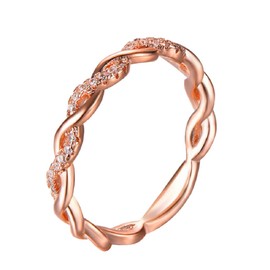 Lzz Fashion Lady Twist Ring 14K Solid Rose Gold Twist Ring Cubic Zirconia Diamond Ring Wedding Jewelry Size 6-10 (US Code 9)