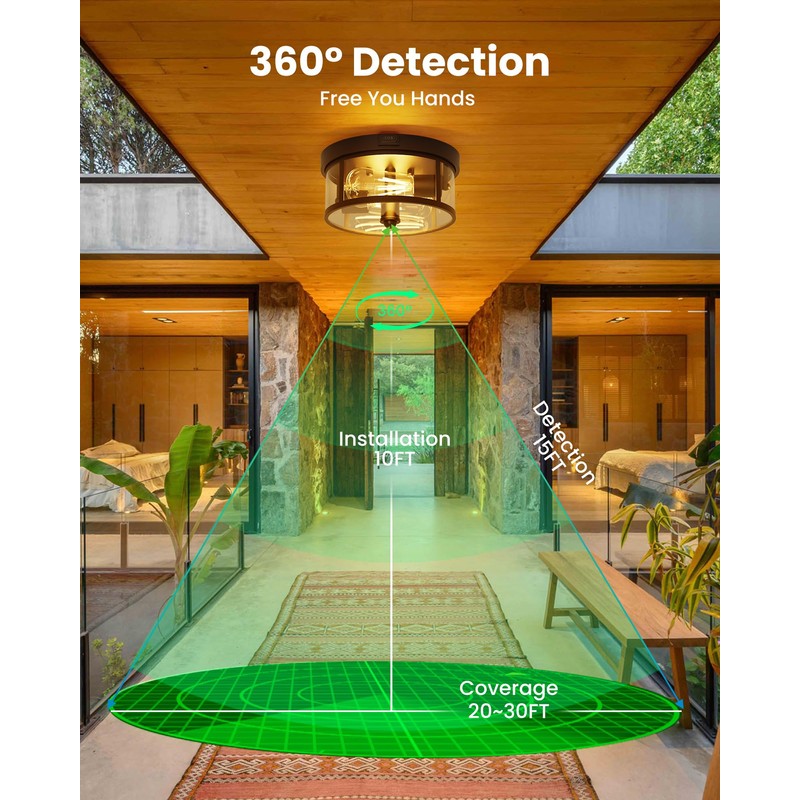 Outdoor Ceiling Light with Motion Sensor 9.3in - Porch Lights