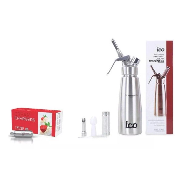 ICO Sifon Para Crema Acero Inox. 1/2 Lt +10 Cargas