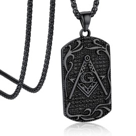 Bandmax Black Freemason Dog Tag Necklace for Men Masonic Necklace Pendant Stainless Steel Freemason Masonic Jewelry Gift for Men