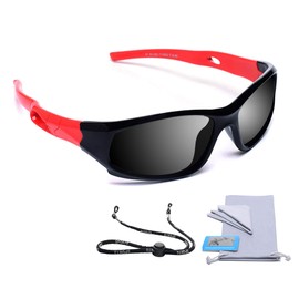 AODUOKE Boys Sunglasses Kids Sunglasses Sports Polarized Unbreakable for Baseball Fishing Beach - Girls Sunglasses with Adjustable Strap - Black&red
