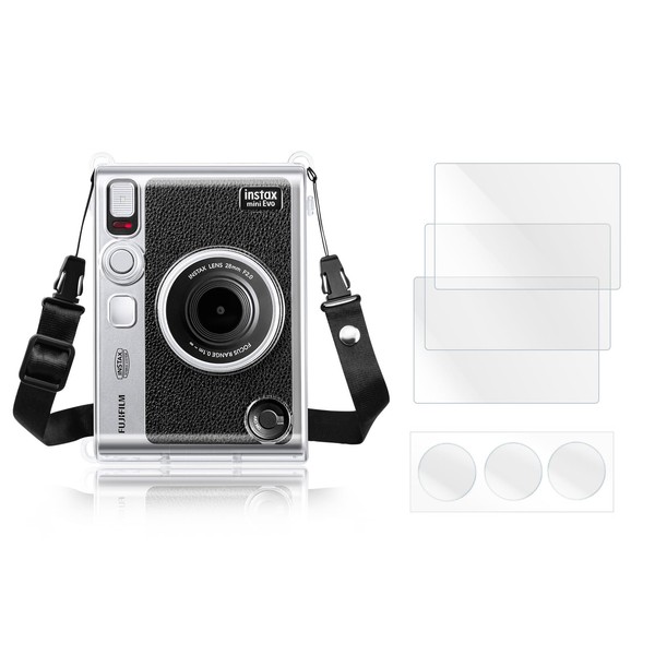 Rieibi Lens Cap & Screen Protector for Fujifilm Instax Mini EVO, Accessories for Fuji Instax Mini Evo Lens Cover with Anti-Loss String & LCD Screen Protector + Lens PET Flim