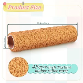 4 Pcs 9 Inch Textured Paint Roller Covers Mud Rollers Small Textured Roller Brown for Painting Walls Popcorn Ceiling, Home Improvement Paint Supplies, Tan