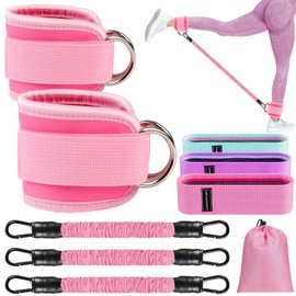 9 pcs Ankle Resistance Bands with Cuffs, Ankle Weights for Legs Glutes, Ankle Bands for Working Out Exercise Bands Set for Butt Lift Women Workout Equipment, Perfect for Gym Home Workouts