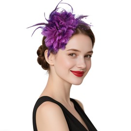 Womens Fascinators Hats Tea Party Hats for Women, Feather Pearl Veil Headband for Wedding Cocktail Dresses Accessories